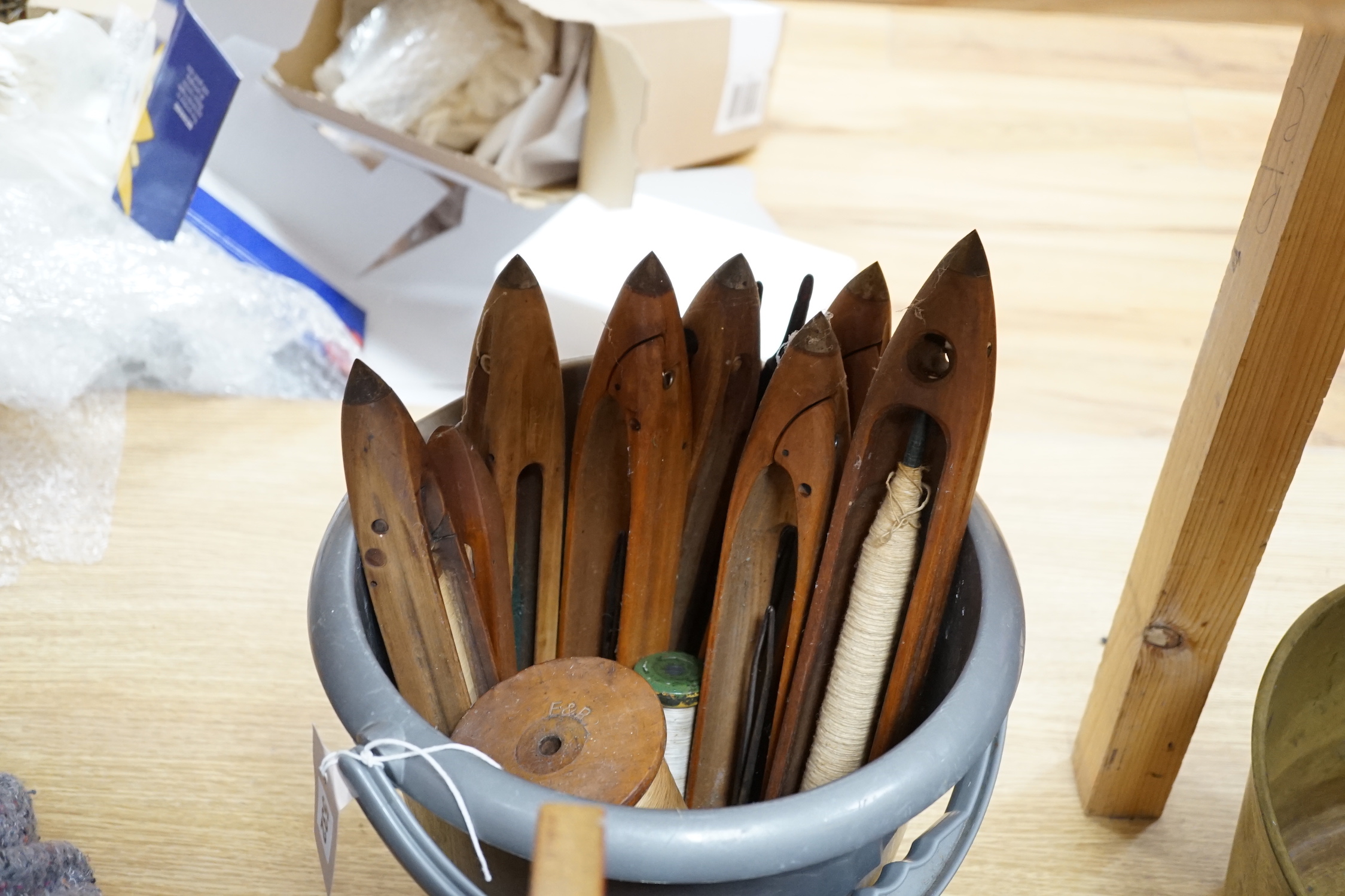 A collection of wooden shuttles etc